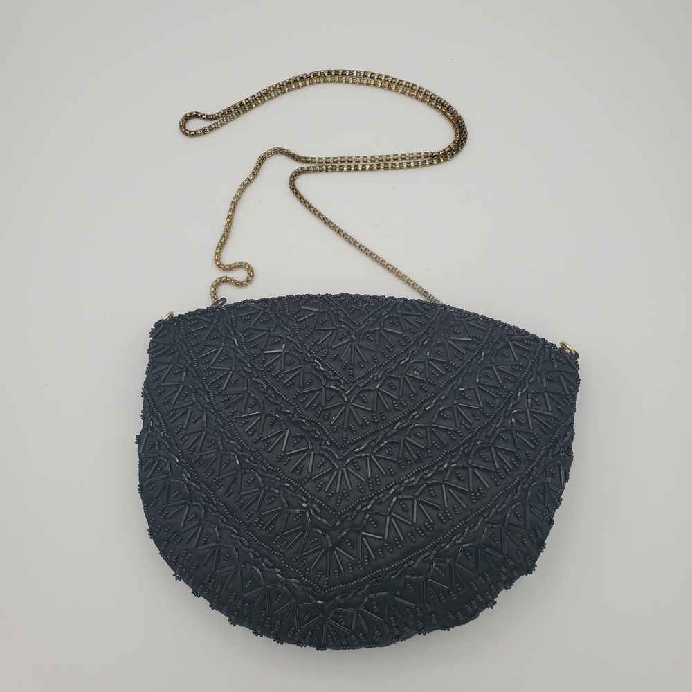Elegant Black Beaded Women's Bag with chain Strap for formal, evening, cocktails